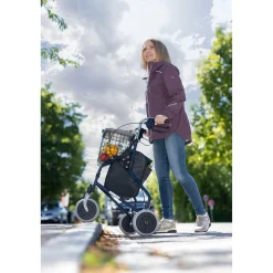 Die moderne Hausfrau 3 Rad Rollator Actimo Delta mit Drahtkorb und Stofftasche, faltbar