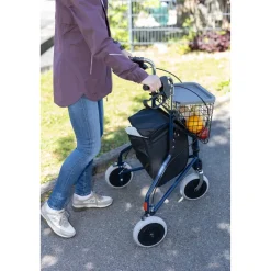 Die moderne Hausfrau 3 Rad Rollator Actimo Delta mit Drahtkorb und Stofftasche, faltbar