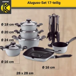 Die moderne Hausfrau Aluguss-Topfset, 17-teilig grau