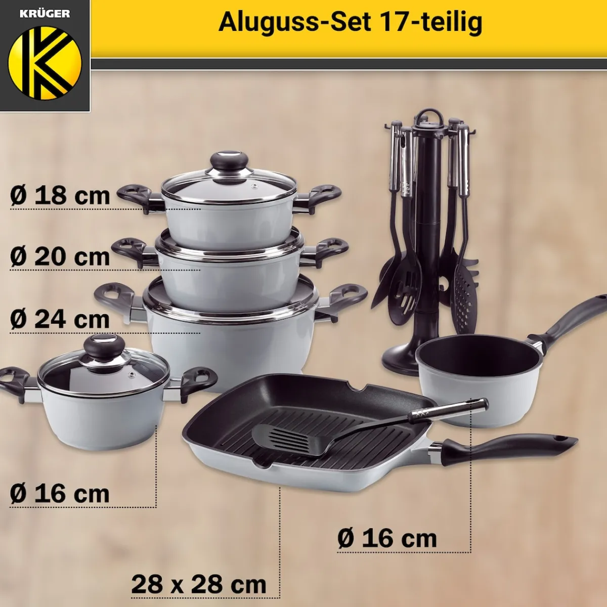 Die moderne Hausfrau Aluguss-Topfset, 17-teilig grau