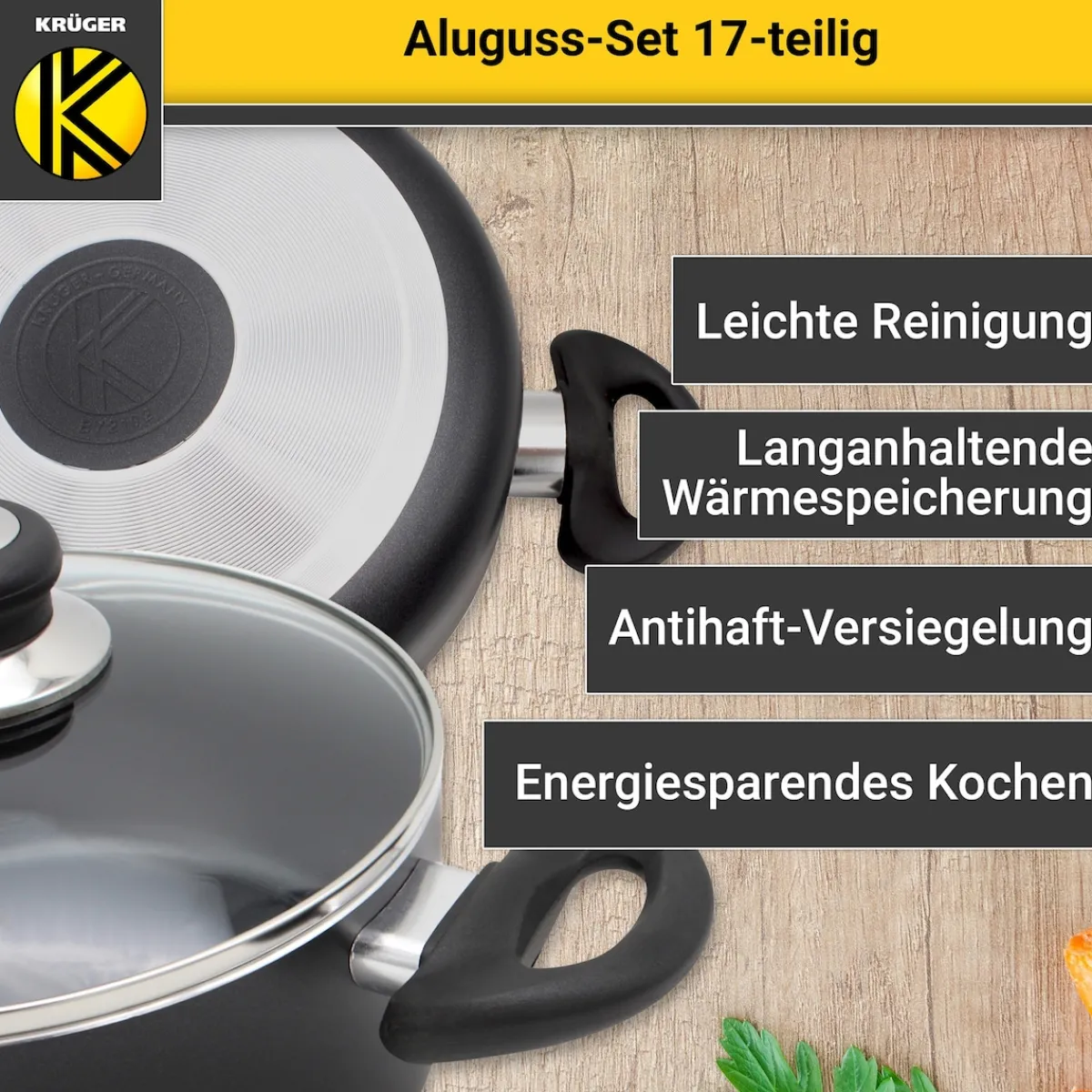 Die moderne Hausfrau Aluguss-Topfset, 17-teilig schwarz