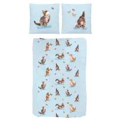 Die moderne Hausfrau Bettwäsche Baumwolle "Kätzchen", 2-teilig, 135x200 cm hellblau