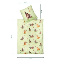 Die moderne Hausfrau Bettwäsche Baumwolle "Kätzchen", 2-teilig, 135x200 cm grün