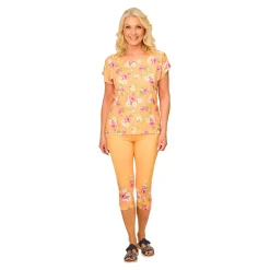 Damen Die moderne Hausfrau Capri-Leggings „Blütenzauber“ orange