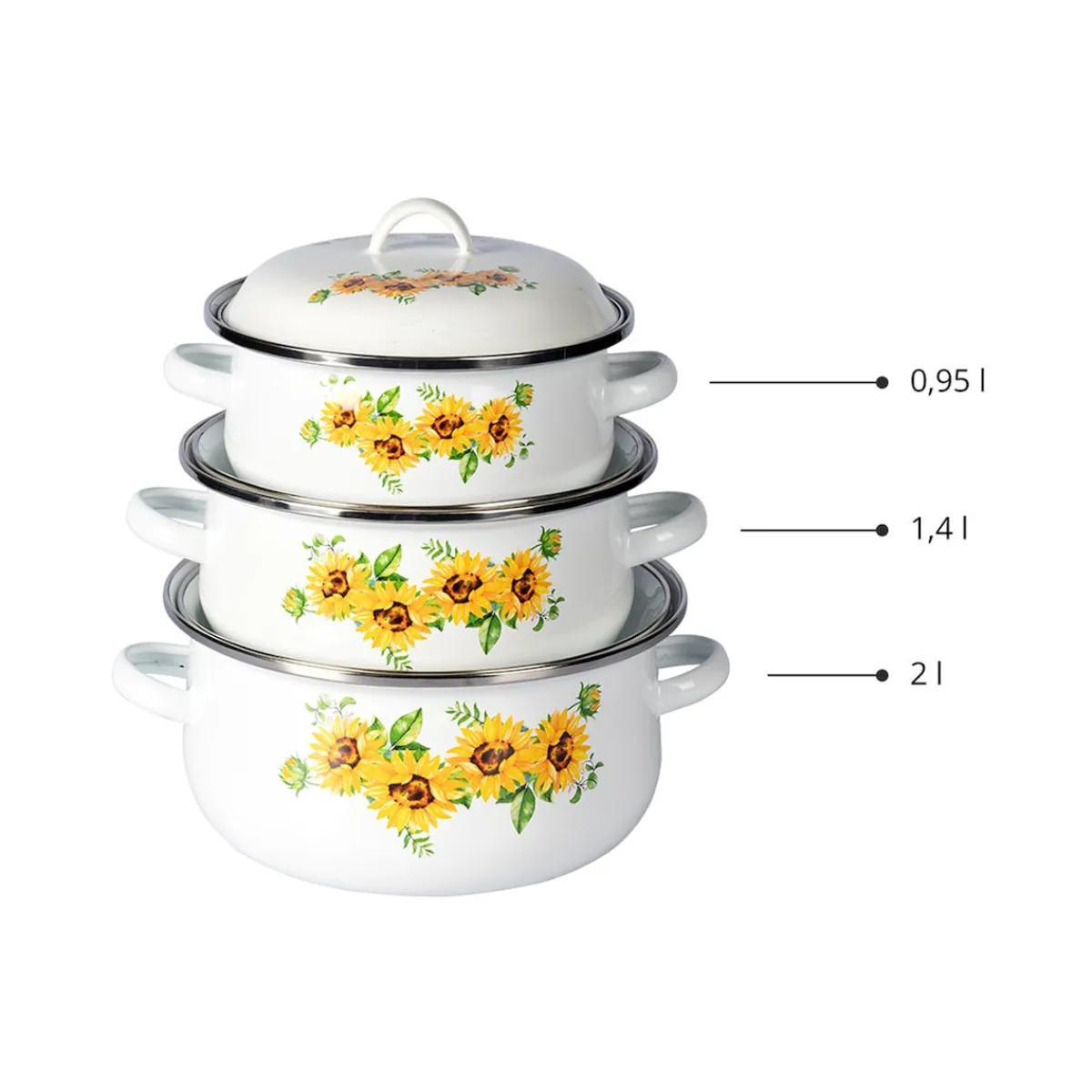 Die moderne Hausfrau Emaille-Topfset "Sonnenblume", 6-teilig