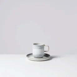 Die moderne Hausfrau Espressotassen-Set, Steinzeug TIEFER SEE Grau / Weiß