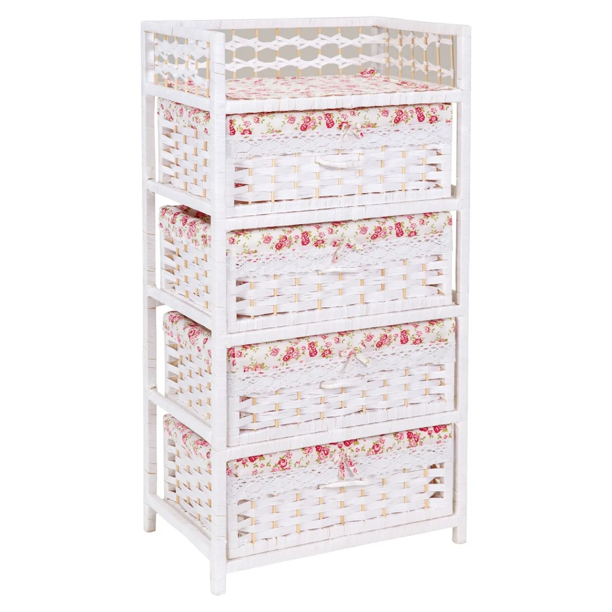 Die moderne Hausfrau Flecht-Kommode „Romantik“ 4 Fächer