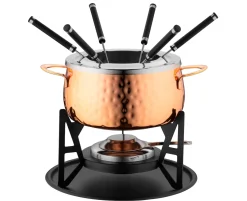 Die moderne Hausfrau Fondueset, Edelstahl - 1 x Fonduetopf, 1 x Spritzschutz, 1 x Rechaud, 1 x Metallplatte, 1 x Fonduebrenner, 6 x Fonduegabel