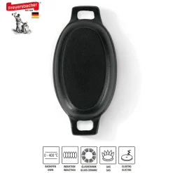 Die moderne Hausfrau Freyersbacher Kleine Gusseisenpfanne Oval 14x9 cm, Emaille Servierpfanne | Mit Brett und Tuch