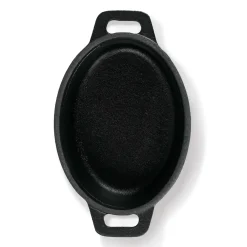 Die moderne Hausfrau Freyersbacher Mini Cocotte 12x8,5 cm Gusseisen, Kleiner Emaille Topf | Oval, mit Brett und Tuch