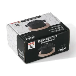 Die moderne Hausfrau Freyersbacher Mini Cocotte 9 cm Gusseisen, Kleiner Emaille Topf | Rund, mit Brett und Tuch