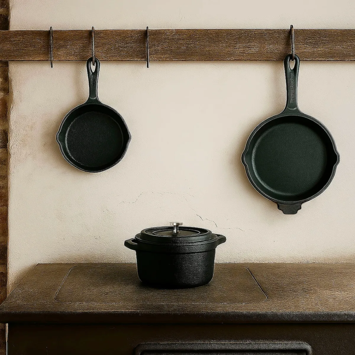 Die moderne Hausfrau Freyersbacher Mini Cocotte 9 cm Gusseisen, Kleiner Emaille Topf | Rund, mit Brett und Tuch