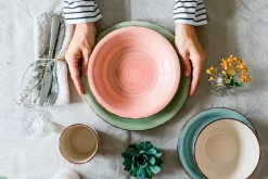 Die moderne Hausfrau Frühstücksgeschirr, Steingut Lumaca Koralle