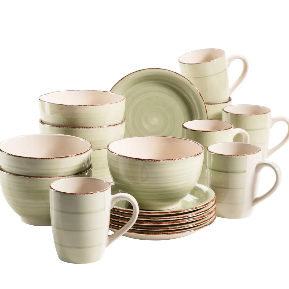 Die moderne Hausfrau Frühstücksgeschirr, Steingut Lumaca Olivgrün