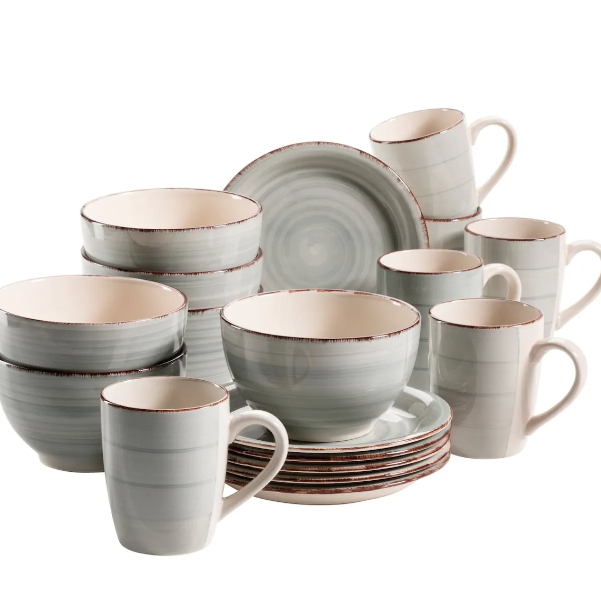 Die moderne Hausfrau Frühstücksgeschirr, Steingut Lumaca Rauchblau