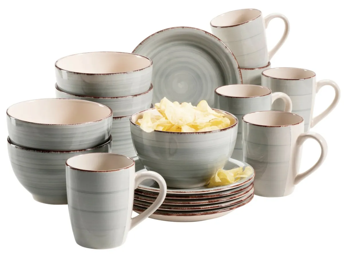 Die moderne Hausfrau Frühstücksgeschirr, Steingut Lumaca Rauchblau