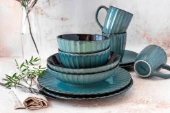 Die moderne Hausfrau Frühstücksset, Steinzeug Confino Petrol