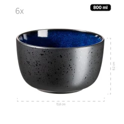 Die moderne Hausfrau Frühstücksset, Steinzeug NIARA Schwarz / Blau