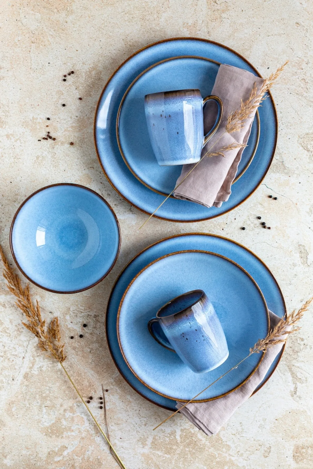 Die moderne Hausfrau Frühstücksset, Steinzeug Smoky's Blau