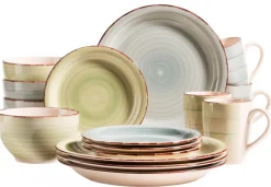 Die moderne Hausfrau Geschirr-Set, Steingut Lumaca Rauchblau / Olivgrün