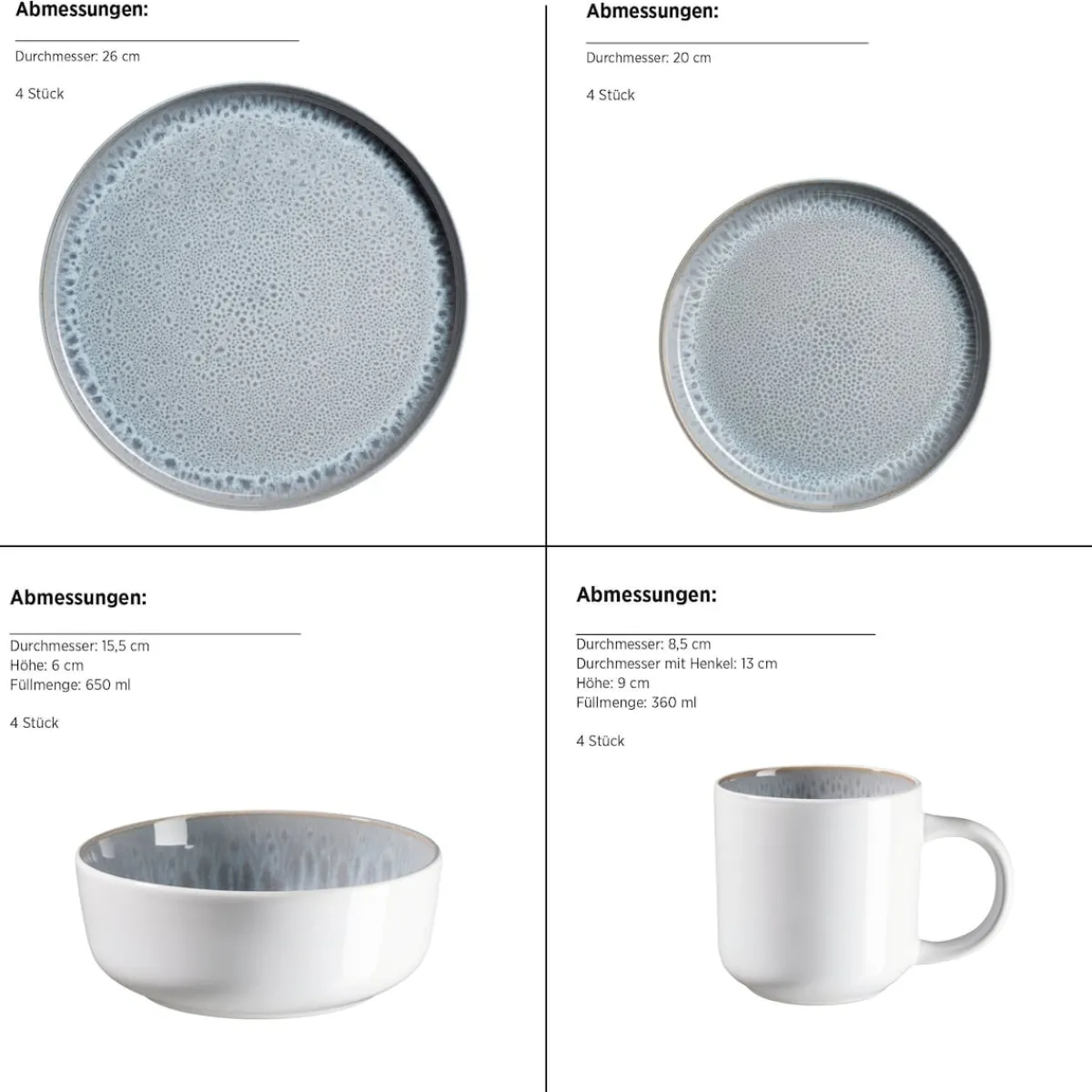 Die moderne Hausfrau Geschirrset, Steinzeug Lunaria Grau