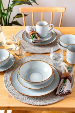 Die moderne Hausfrau Geschirrset, Steinzeug Mabella 4 x Speisteller, 4 x Suppenteller, 4 x Dessertteller, 4 x Müslischüssel, 4 x Kaffeebecher