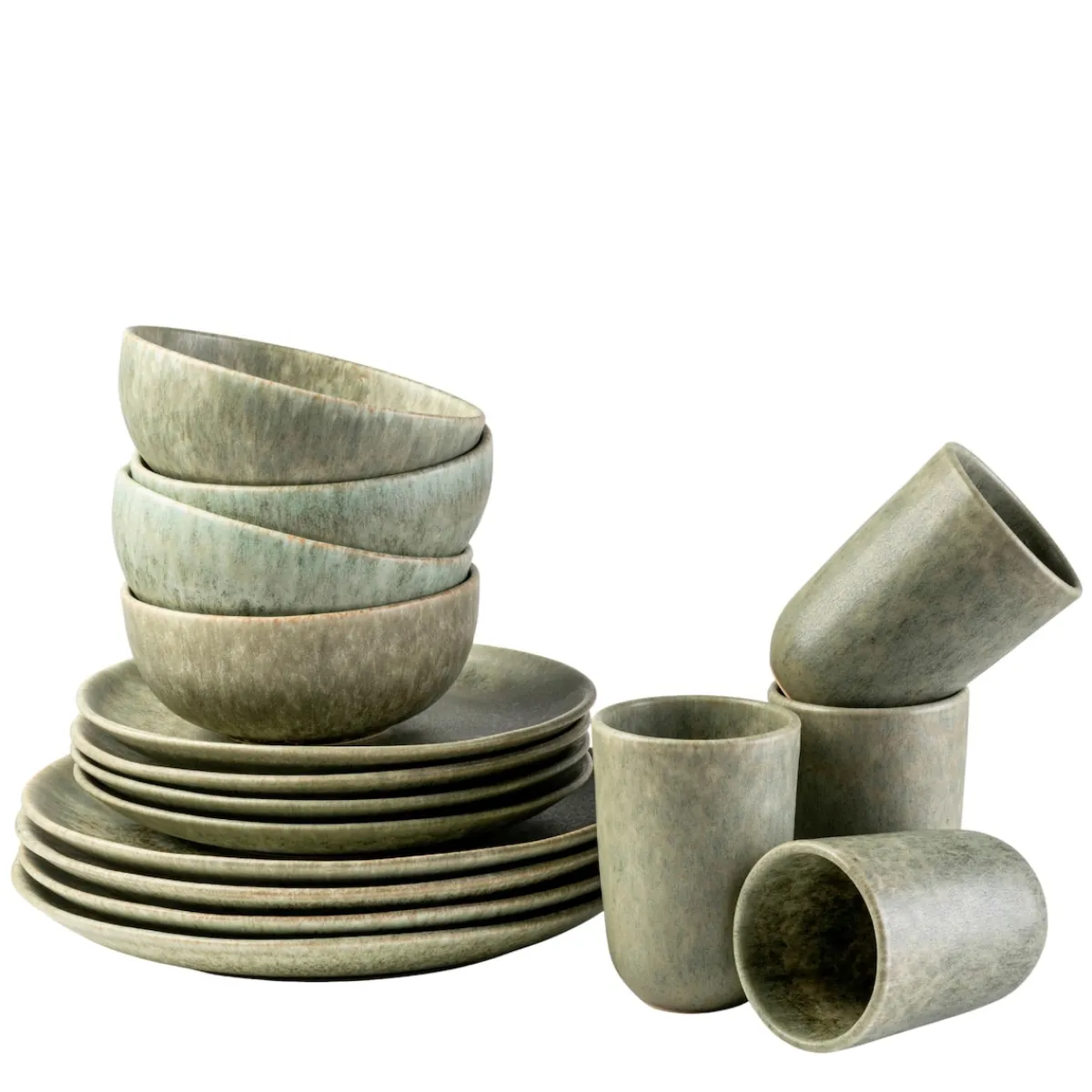 Die moderne Hausfrau Geschirr-Set, Steinzeug Moos'N'Stein Grün
