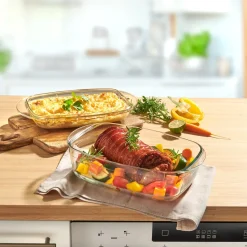 Die moderne Hausfrau Glas-Back- und -Auflaufform „2 in 1“ mit Deckel