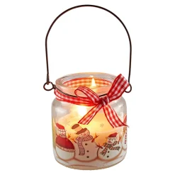 Die moderne Hausfrau Glas-Kerze "Schneemannfreunde"