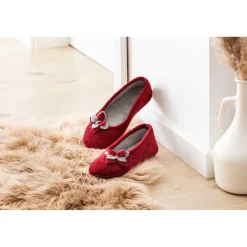 Damen Die moderne Hausfrau Hausschuh-Ballerina „Bärbel“ rot