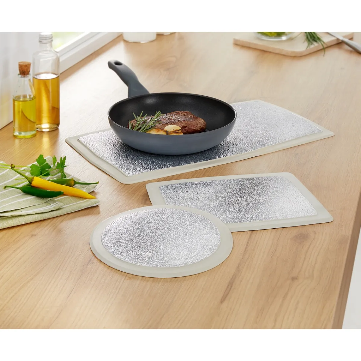 Die moderne Hausfrau Hitzebeständiger Topfuntersetzer Set aus Ø 21 cm, 25x19 cm, 49x26 cm