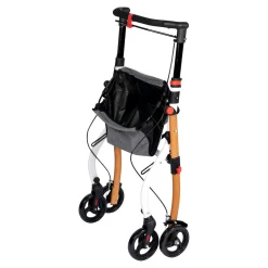 Die moderne Hausfrau Indoor-Rollator in Holz-Optik mit Tasche und Tablett - AT51040 weiß/braun