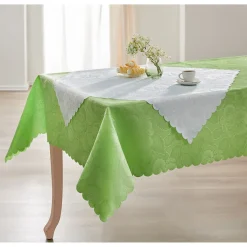 Die moderne Hausfrau Jacquard-Tischdecken-Set "Jasmin", Tischdecke 160x130 cm + Mitteldecke 80x80 cm grün