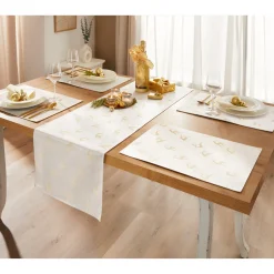 Die moderne Hausfrau Jacquard-Tischläufer, 140x40 cm & Platzset, 2 Stück „Rentierzauber“