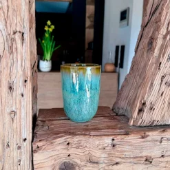 Die moderne Hausfrau Kaffeebecher-Set, Steinzeug Flussufer blau, grün, braun