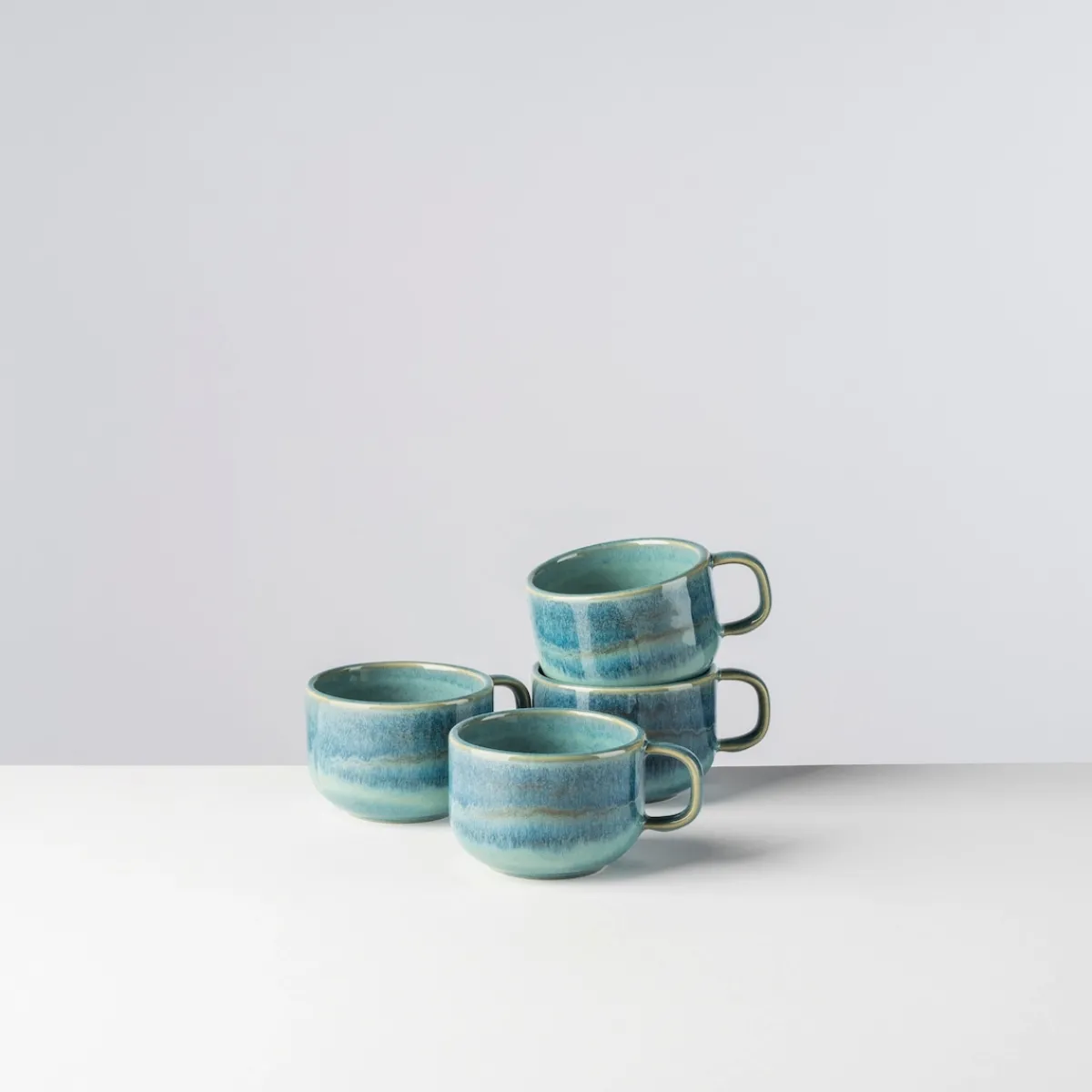 Die moderne Hausfrau Kaffeeobertassen-Set, Steinzeug TIEFER SEE Blau / Grün