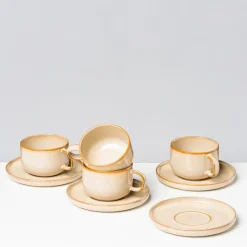 Die moderne Hausfrau Kaffeeobertassen-Set, Steinzeug Nebelwald