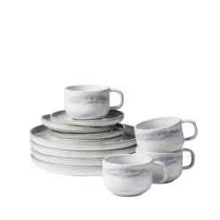 Die moderne Hausfrau Kaffeeservice, Steinzeug TIEFER SEE Grau / Weiß