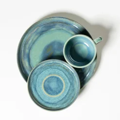 Die moderne Hausfrau Kaffeeservice, Steinzeug TIEFER SEE Blau / Grün