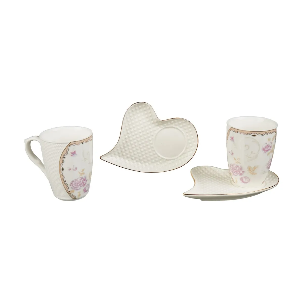 Die moderne Hausfrau Kaffeetassen mit Untertassen "Herz", 2 Stück je 250 ml