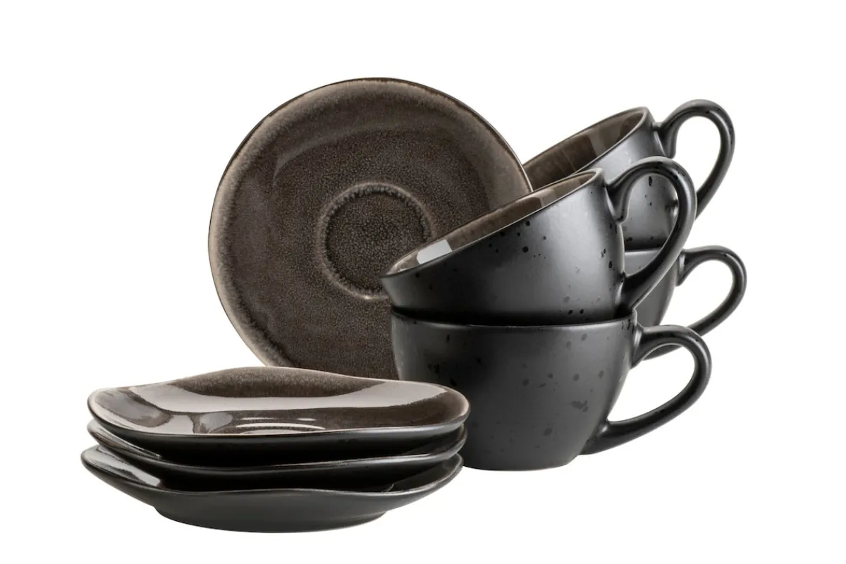 Die moderne Hausfrau Kaffeetassen-Set, Keramik Niara Organic 4 x Kaffeetasse, 4 x Untertasse