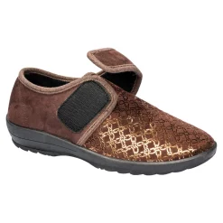 Damen Die moderne Hausfrau Kletthausschuh „Elegant“ schoko