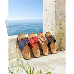 Damen Die moderne Hausfrau Klett-Pantolette „Miriam“ blau