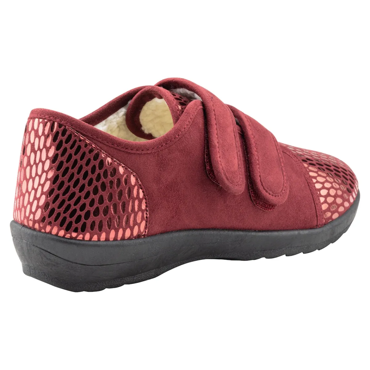 Damen Die moderne Hausfrau Klett-Pantolette "Petra" bordeaux