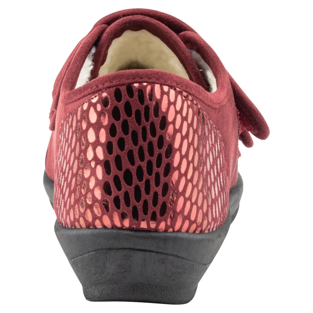 Damen Die moderne Hausfrau Klett-Pantolette "Petra" bordeaux