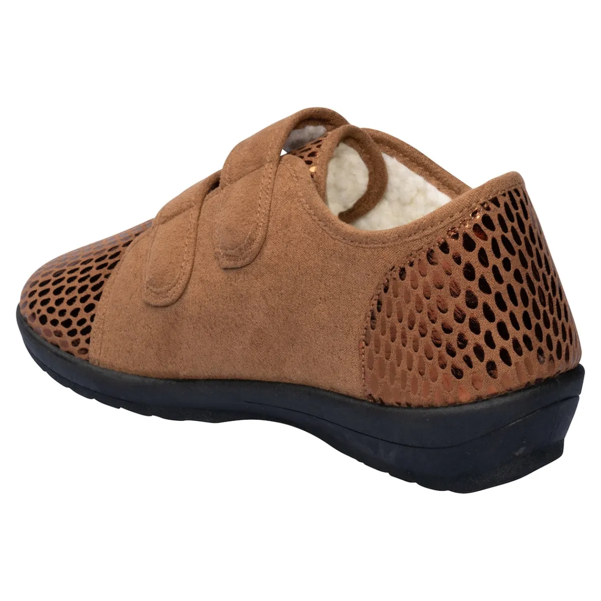 Damen Die moderne Hausfrau Klett-Pantolette "Petra" braun