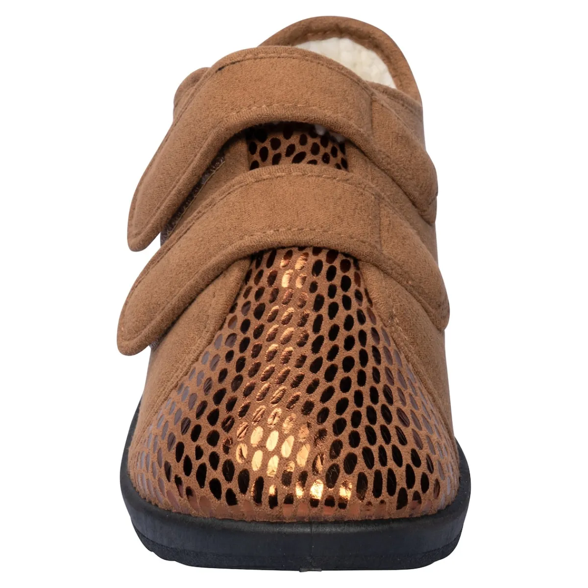 Damen Die moderne Hausfrau Klett-Pantolette "Petra" braun