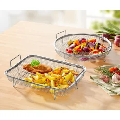 Die moderne Hausfrau Knusper-Grillkorb "Edelstahl" 2er Set, eckig und rund