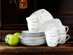 Die moderne Hausfrau Kombiservice, Porzellan CHANSON 6 x Speiseteller, 6 x Suppenteller, 6 x Dessertteller, 6 x Kaffeetasse, 6 Kaffeeuntertasse