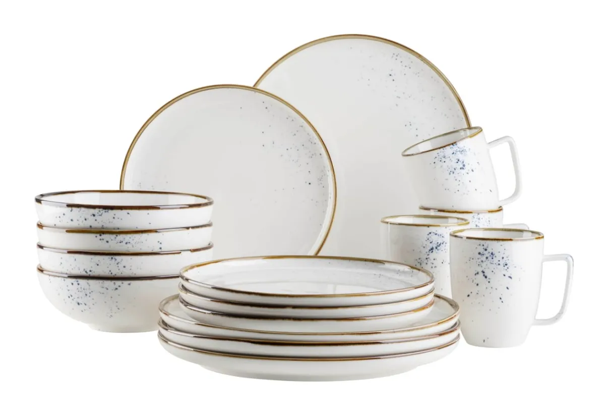 Die moderne Hausfrau Kombiservice, Porzellan Pintar Beige / Blau